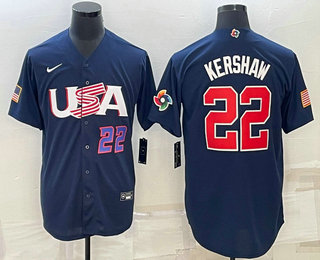 Mens USA Baseball #22 Clayton Kershaw Number 2023 Navy World Baseball Classic Stitched Jersey->2023 world baseball classic->MLB Jersey